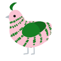 A rose and leaf chicken with a bar pattern