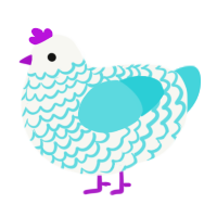 Crest, a white and aqua chicken with a lace pattern