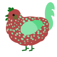 A red and spring chicken with a speckle pattern