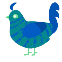 A teal and ultramarine chicken with a bar pattern