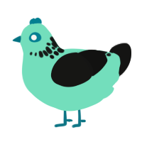 A mint and black chicken with a neck-speckle pattern