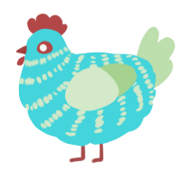 A aqua and gluppy chicken with a bar pattern