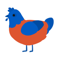 Lethal Company Peon, a vermilion and ultramarine chicken with a head pattern