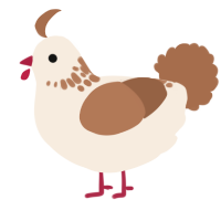 A cream and brown chicken with a neck-speckle pattern