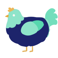 A navy and mint chicken with a head pattern