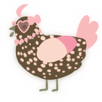 A bark and pink chicken with a speckle pattern