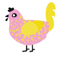 Golden cotton candy, a pink and yellow chicken with a speckle pattern