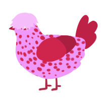 San Valentín, a lavender and crimson chicken with a speckle pattern