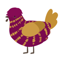 Sunset, a wine and gold chicken with a bar pattern