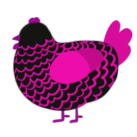 Neon light, a black and fuchsia chicken with a lace pattern