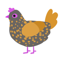 A grey and orange chicken with a speckle pattern