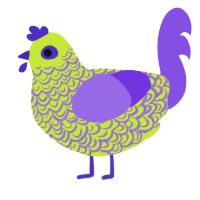 A lime and blurple chicken with a double-lace pattern