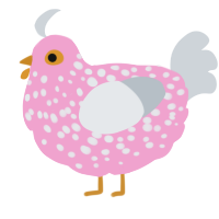 A pink and mist chicken with a speckle pattern