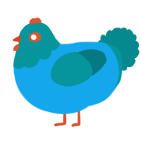 A sky and teal chicken with a head pattern