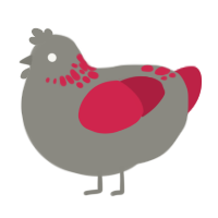 Rina, a ash and crimson chicken with a neck-speckle pattern