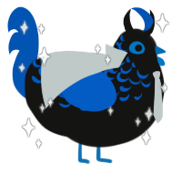Imperium, a black and ultramarine chicken with a half-lace pattern
