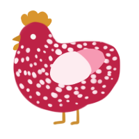 A crimson and rose chicken with a speckle pattern