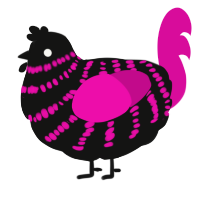You Bleed Me, a black and fuchsia chicken with a bar pattern