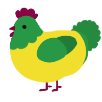 A yellow and viridian chicken with a head pattern