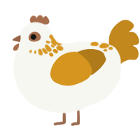 A white and ochre chicken with a neck-speckle pattern