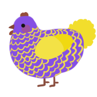 A blurple and yellow chicken with a lace pattern