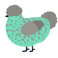 A mint and ash chicken with a speckle pattern