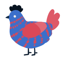 A gold and turquoise chicken with a bar pattern