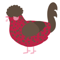 A crimson and bark chicken with a speckle pattern