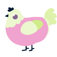 A pink and apple chicken with a head pattern