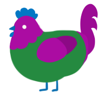 A viridian and plum chicken with a head pattern