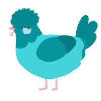 A aqua and teal chicken with a head pattern