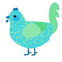 A aqua and spring chicken with a speckle pattern