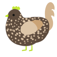 A bark and beige chicken with a speckle pattern
