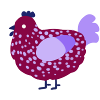 A maroon and lilac chicken with a speckle pattern