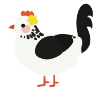 A white and sable chicken with a neck-speckle pattern