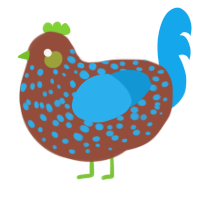 A russet and sky chicken with a speckle pattern