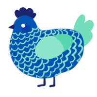 A ultramarine and mint chicken with a lace pattern
