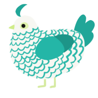 A white and turquoise chicken with a lace pattern