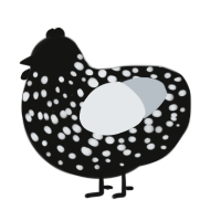 A black and mist chicken with a speckle pattern