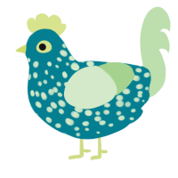 A sea and gluppy chicken with a speckle pattern