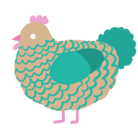 A beige and turquoise chicken with a lace pattern