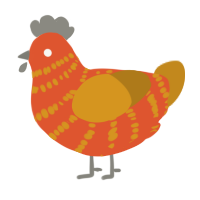 A vermilion and ochre chicken with a bar pattern