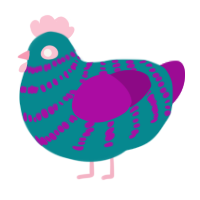 A teal and plum chicken with a bar pattern