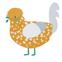 A orange and mist chicken with a speckle pattern