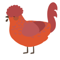 A vermilion and red chicken with a half-lace pattern