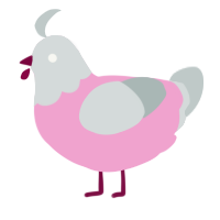 A pink and silver chicken with a head pattern
