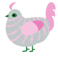A silver and pink chicken with a bar pattern
