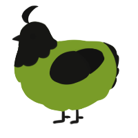 A chartreuse and black chicken with a head pattern