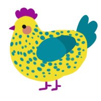 A yellow and sea chicken with a speckle pattern