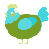 A chartreuse and aqua chicken with a head pattern